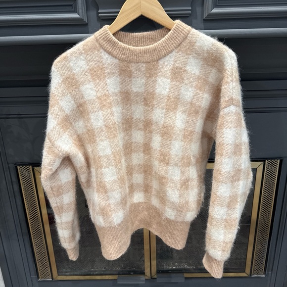 Sezane Sweaters - Sezane Plaid Beige and White Women's Sweater Sz M